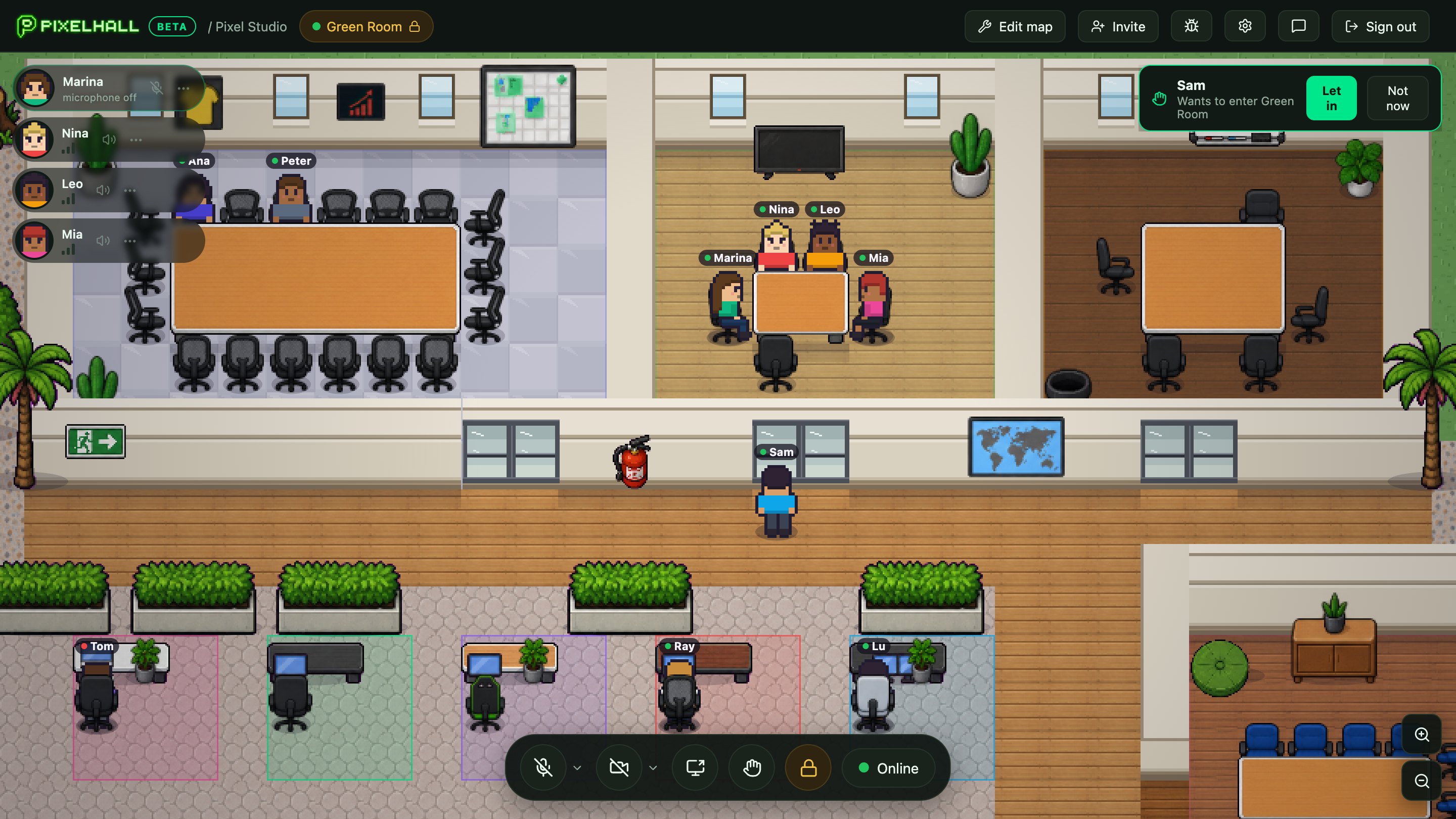 Uma sala trancada no PixelHall: quatro pessoas à mesa e o pedido de entrada de quem bateu na porta